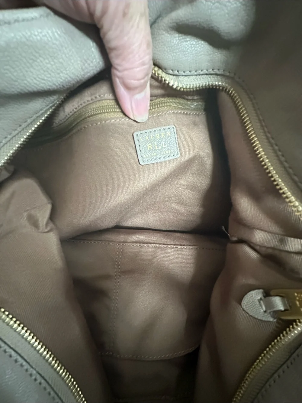 Ralph Lauren Brown Taupe Leather Hobo with Grommet Detail